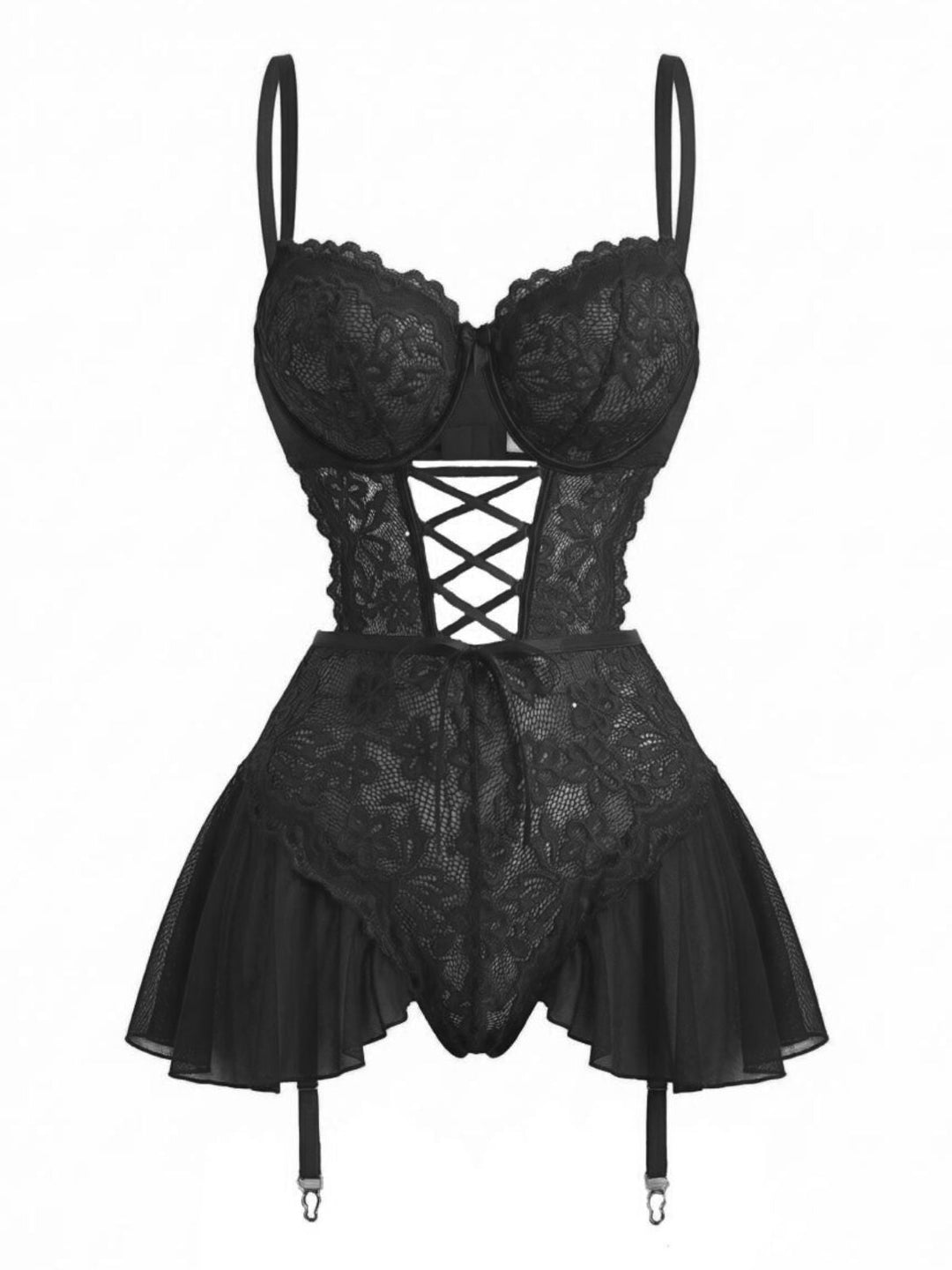 Mesh Sheer Lace Nightgown With Garter Straps - vintage nightgown, retro sleepwear
