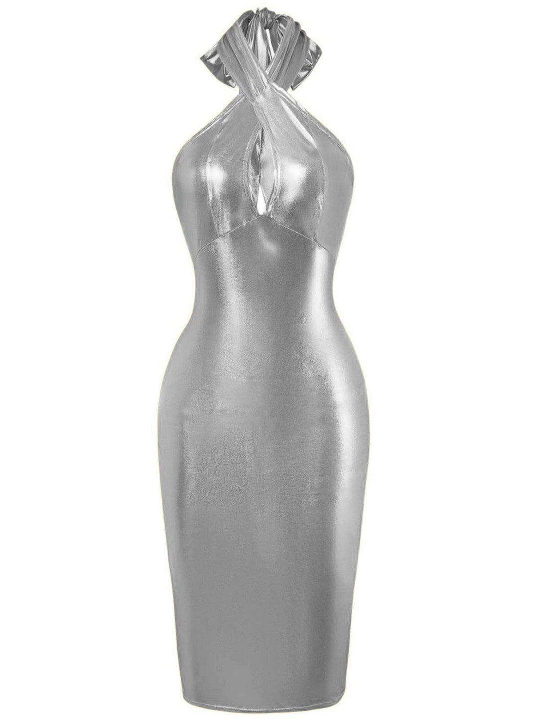 1960s Metallic Halter Keyhole Bodycon Dress, vintage dress, retro fashion - perfect for women who love vintage and retro fashion