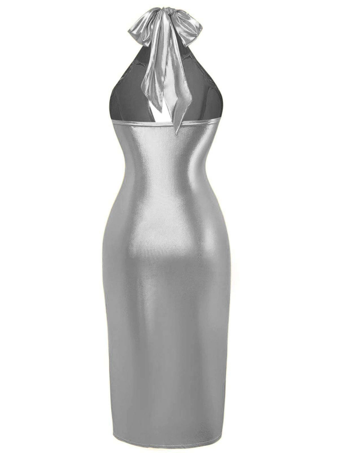 1960s Metallic Halter Keyhole Bodycon Dress, vintage dress, retro fashion - perfect for women who love vintage and retro fashion