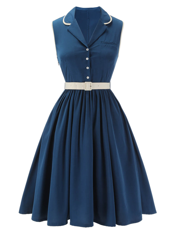 1960s Navy Blue Sleeveless Lapel Dress: beautiful vintage dress, retro fashion, elegant style with timeless appeal