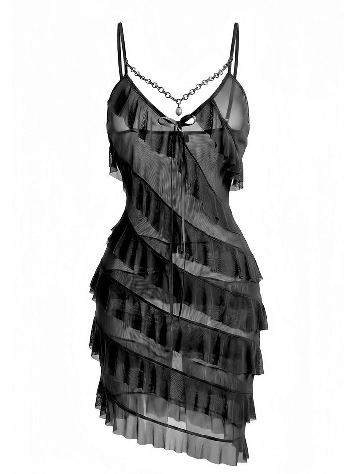 Chain Pearl Ruffled Spaghetti Strap Nightgown - vintage nightgown, retro sleepwear