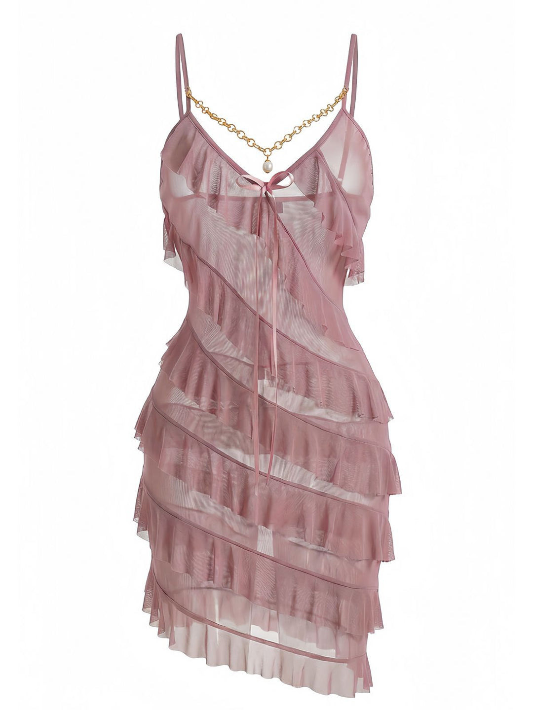 Chain Pearl Ruffled Spaghetti Strap Nightgown - vintage nightgown, retro sleepwear