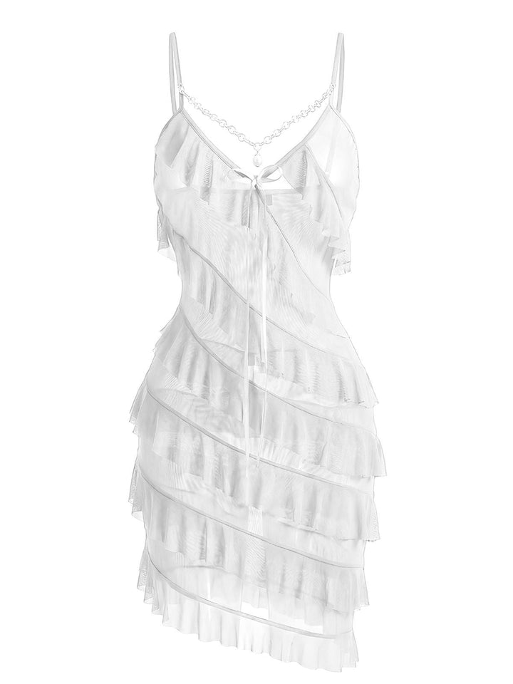 Chain Pearl Ruffled Spaghetti Strap Nightgown - vintage nightgown, retro sleepwear