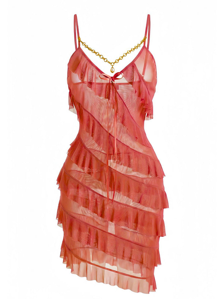 Chain Pearl Ruffled Spaghetti Strap Nightgown - vintage nightgown, retro sleepwear