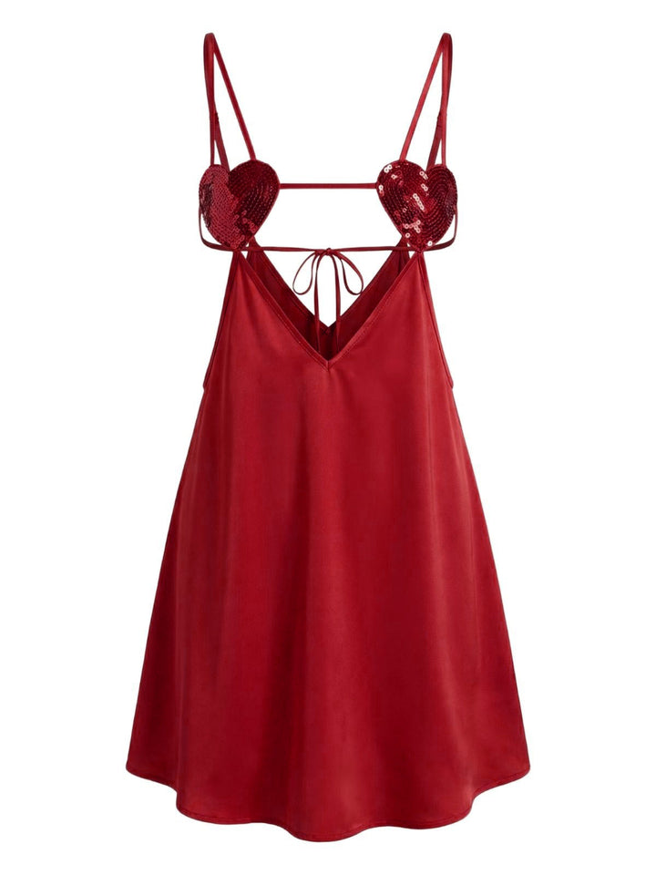 Solid Satin Sequined Heart Sexy Cami Nightgown - vintage nightgown, retro sleepwear