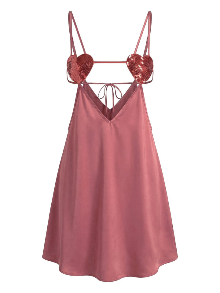 Solid Satin Sequined Heart Sexy Cami Nightgown - vintage nightgown, retro sleepwear
