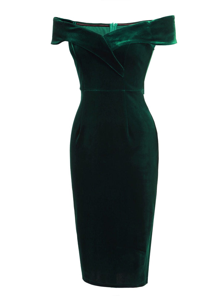 1960s Off Shoulder Velvet Bodycon Dress: timeless style reimagined