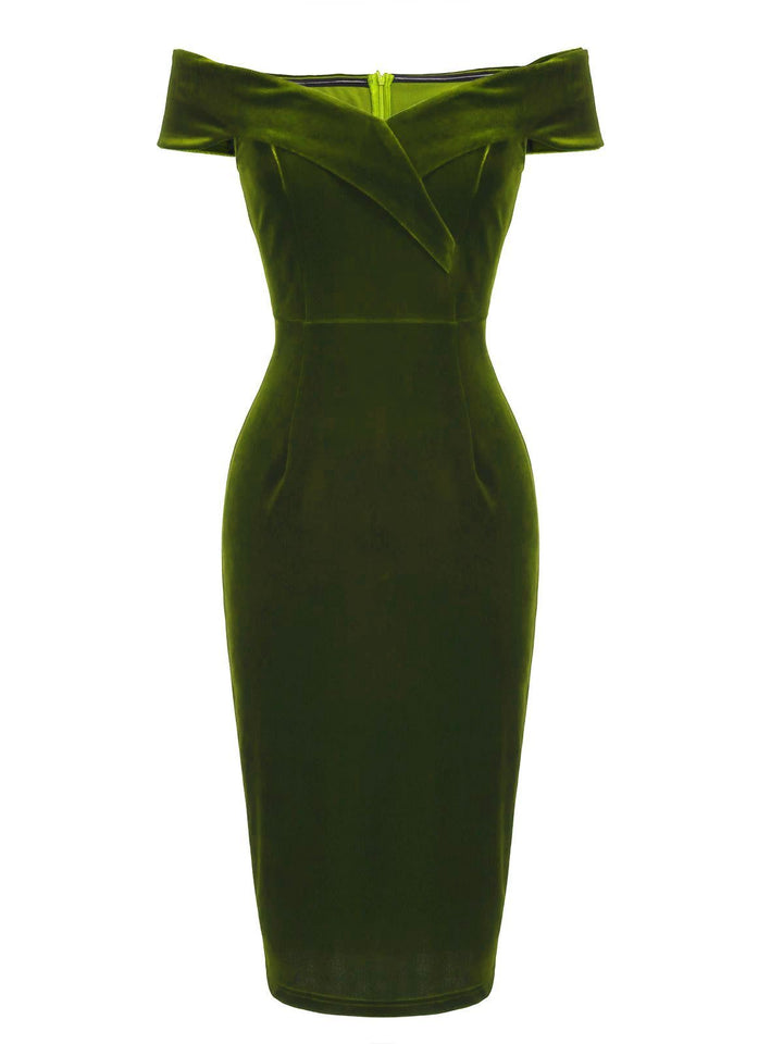 1960s Off Shoulder Velvet Bodycon Dress: timeless style reimagined
