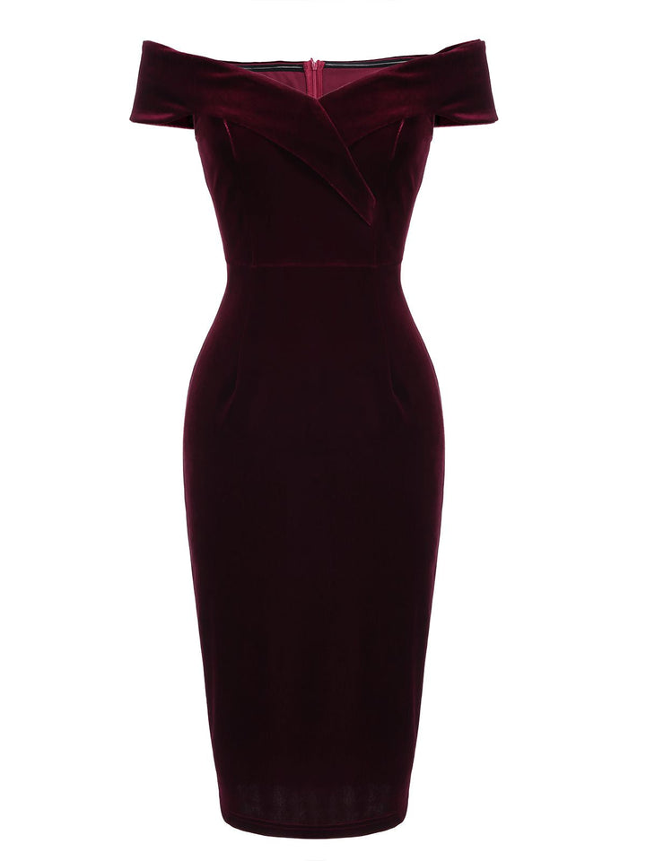 1960s Off Shoulder Velvet Bodycon Dress: timeless style reimagined
