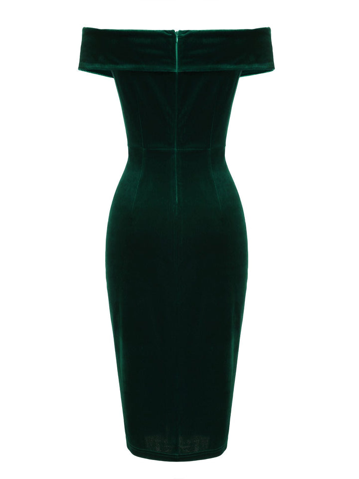 1960s Off Shoulder Velvet Bodycon Vintage Dress: timeless style reimagined