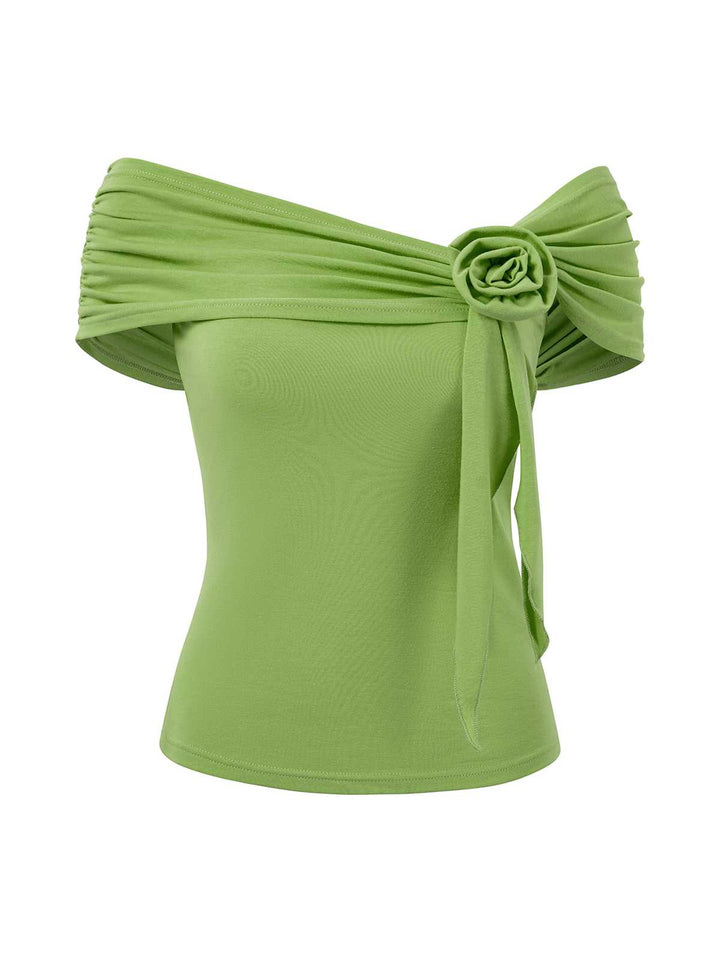 1960s Off-Shoulder 3D Solid Top - vintage fashion, retro style