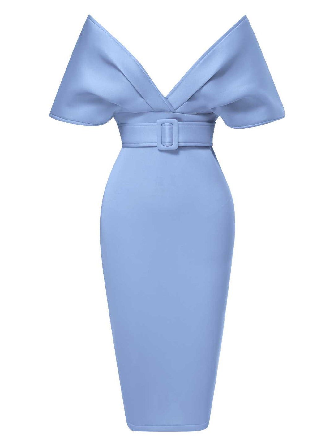 1960s Off-Shoulder Belted Solid Bodycon Dress — the kind of 1960s dress that makes strangers smile