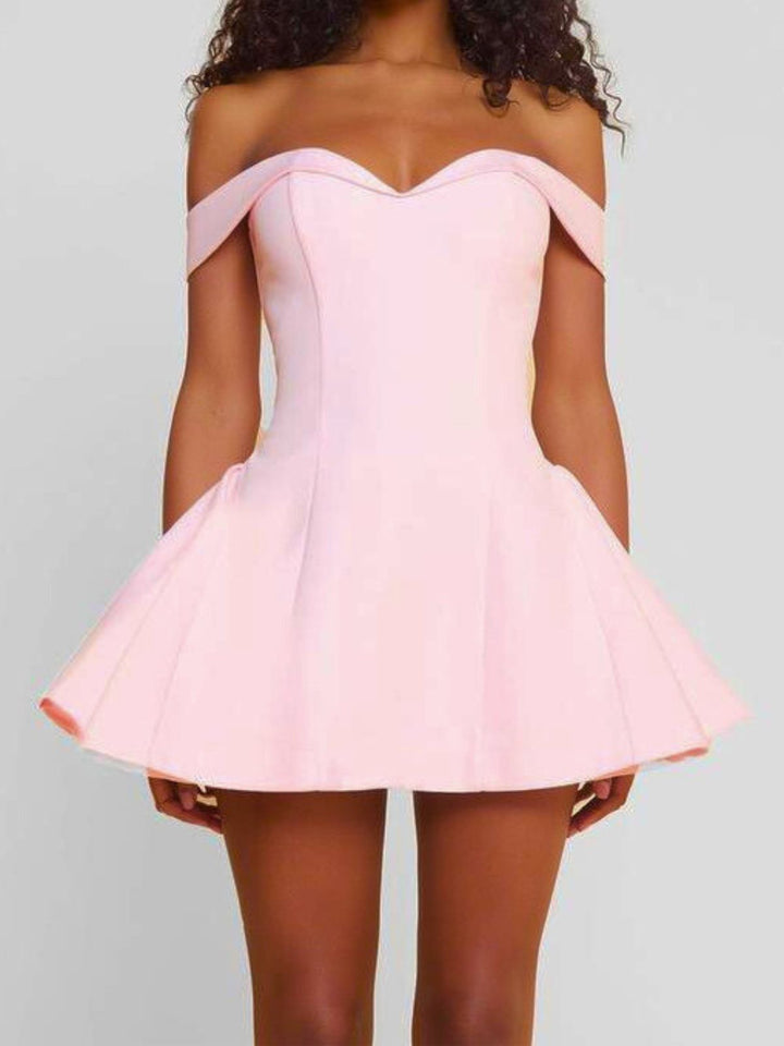 1960s Off-Shoulder Fit Solid Mini Dress - vintage dress, retro fashion