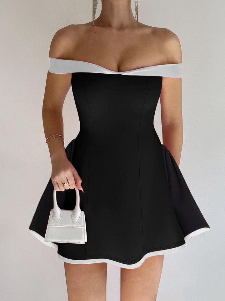 1960s Off-Shoulder Fit Solid Mini Dress - vintage dress, retro fashion