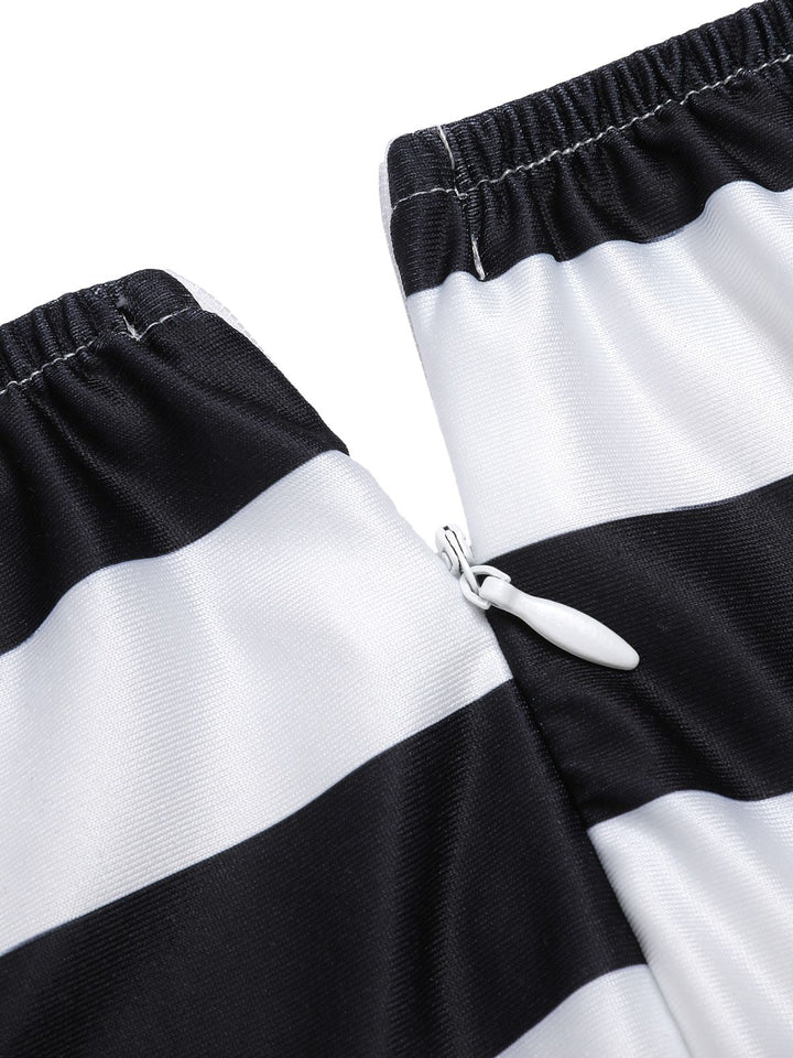 Black 1960s Off-Shoulder Stripes Jumpsuit: timeless 1960s elegance she makes her own
