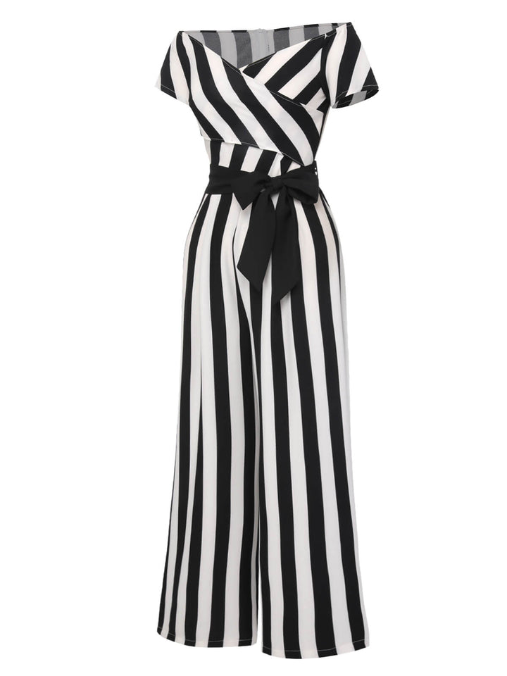 1960s Off-Shoulder Wide Stripe Jumpsuit, vintage romper, retro jumpsuit - perfect for women who love vintage and retro fashion