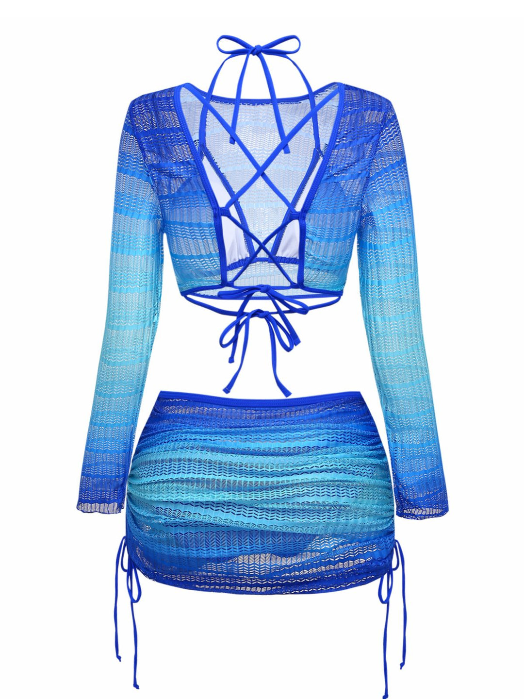Ombre Crochet Long Sleeve Bikini Set &amp; Cover-Up Set - vintage swimsuit, swimwear for vintage lovers