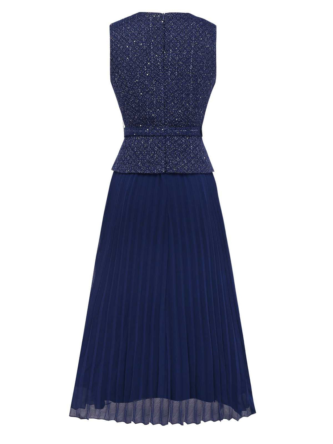 1960s Pearl Button Belted Sleeveless Pleated Dress - vintage dress, retro fashion
