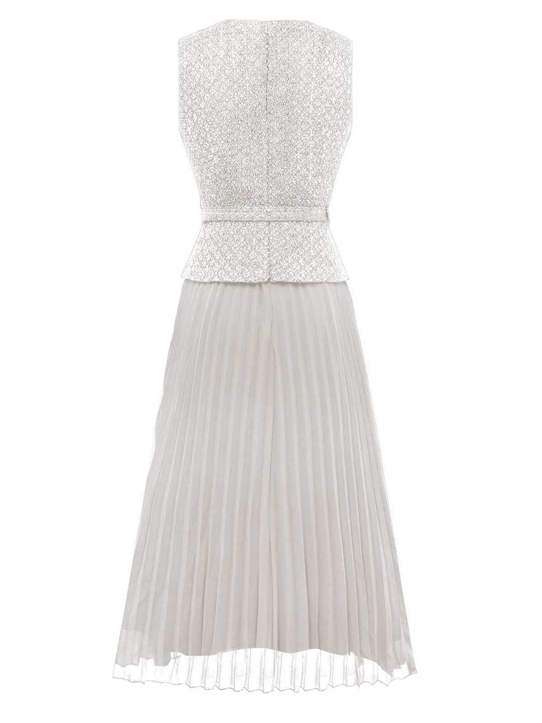 1960s Pearl Button Belted Sleeveless Pleated Dress - vintage dress, retro fashion