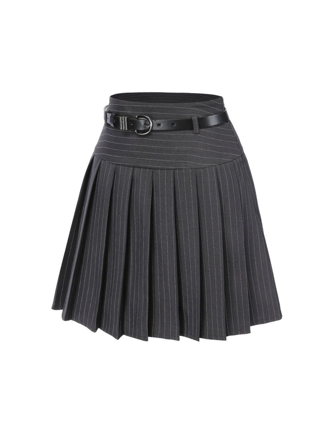 This Dark 1960s Pinstripes Belted Pleated Skirt spins 1960s stories with every step