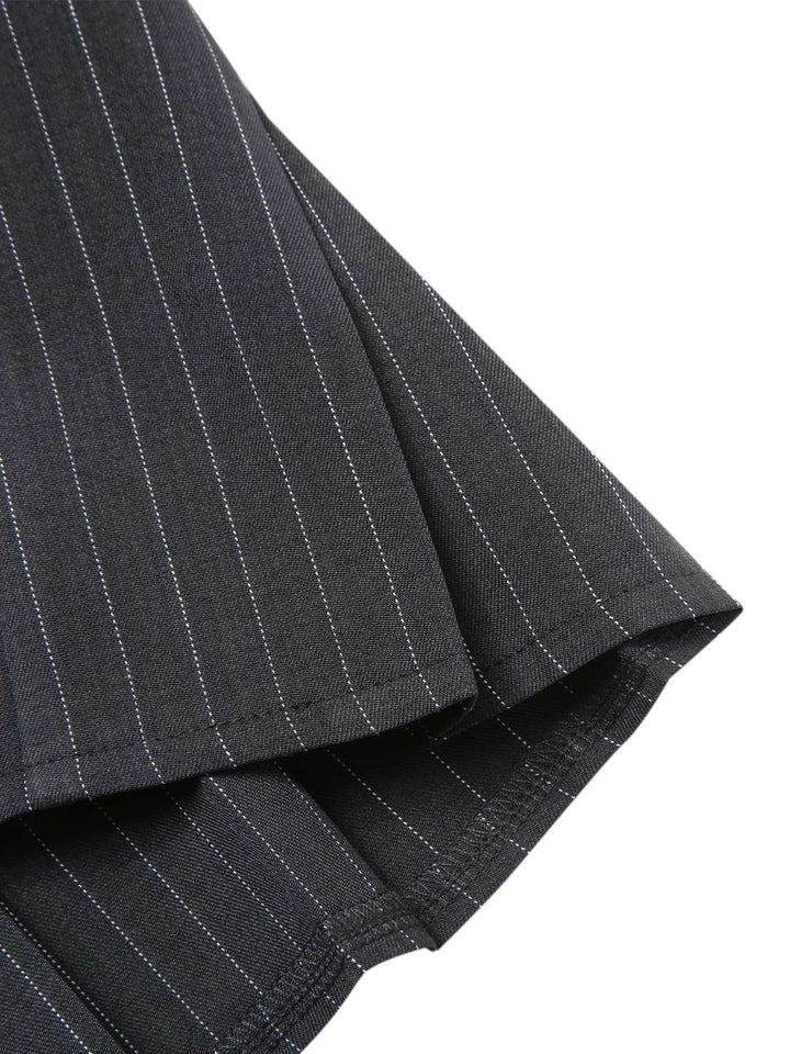 Dark 1960s Pinstripes Belted Pleated Skirt: 1960s grace for the woman who dances through life