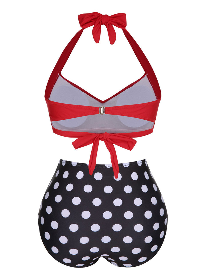 1960s Polka Dot Halter Back Strap Swimsuit, vintage swimsuit, pin-up swimwear - perfect for women who love vintage and retro fashion