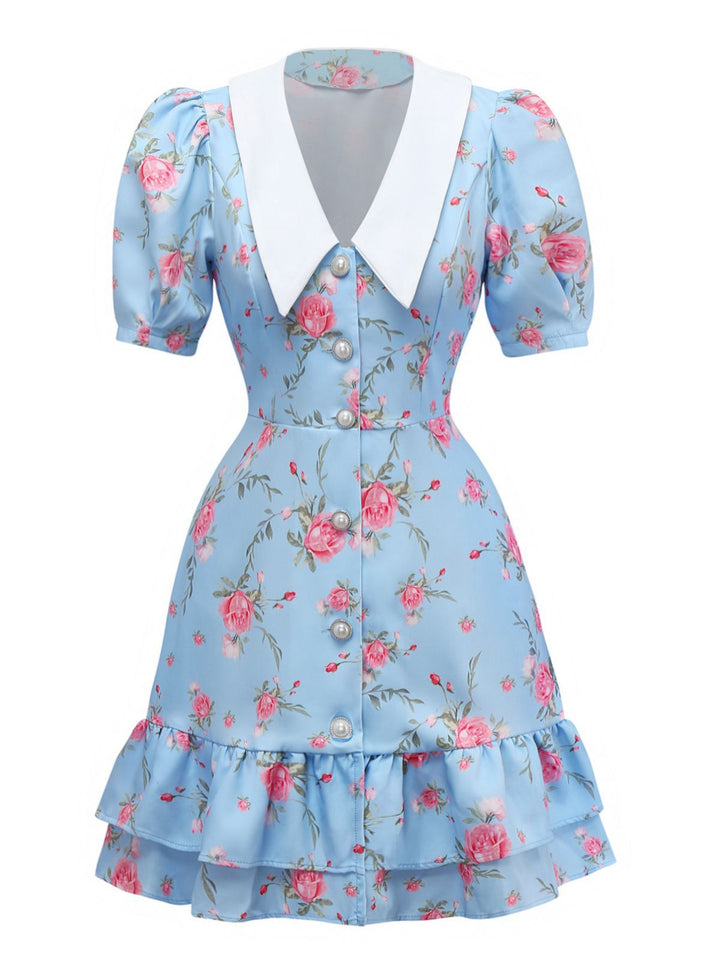 1960s Puff Sleeve Chelsea Collar Mini Dress - vintage dress, retro fashion