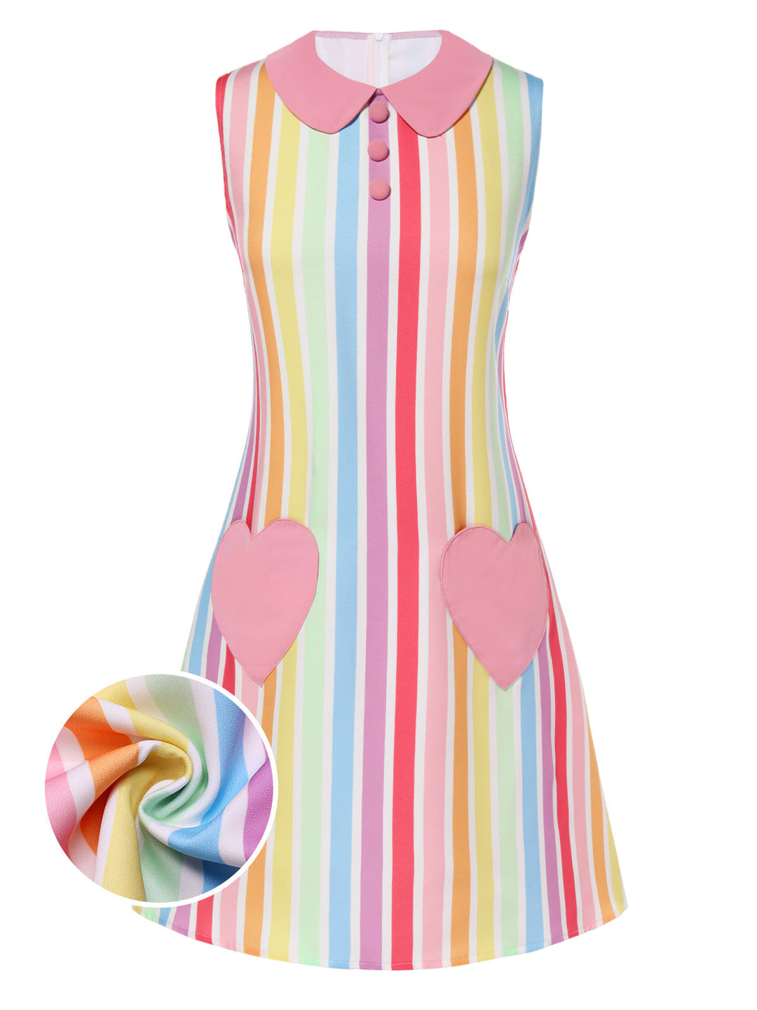 She slips into this 1960s Rainbow Stripe Heart Pocket Dress and suddenly it&