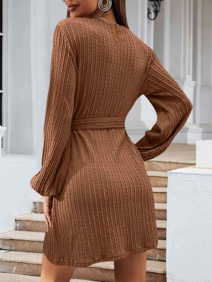 1960s Ribbed Knit Belted Round Neck Dress - vintage dress, retro fashion