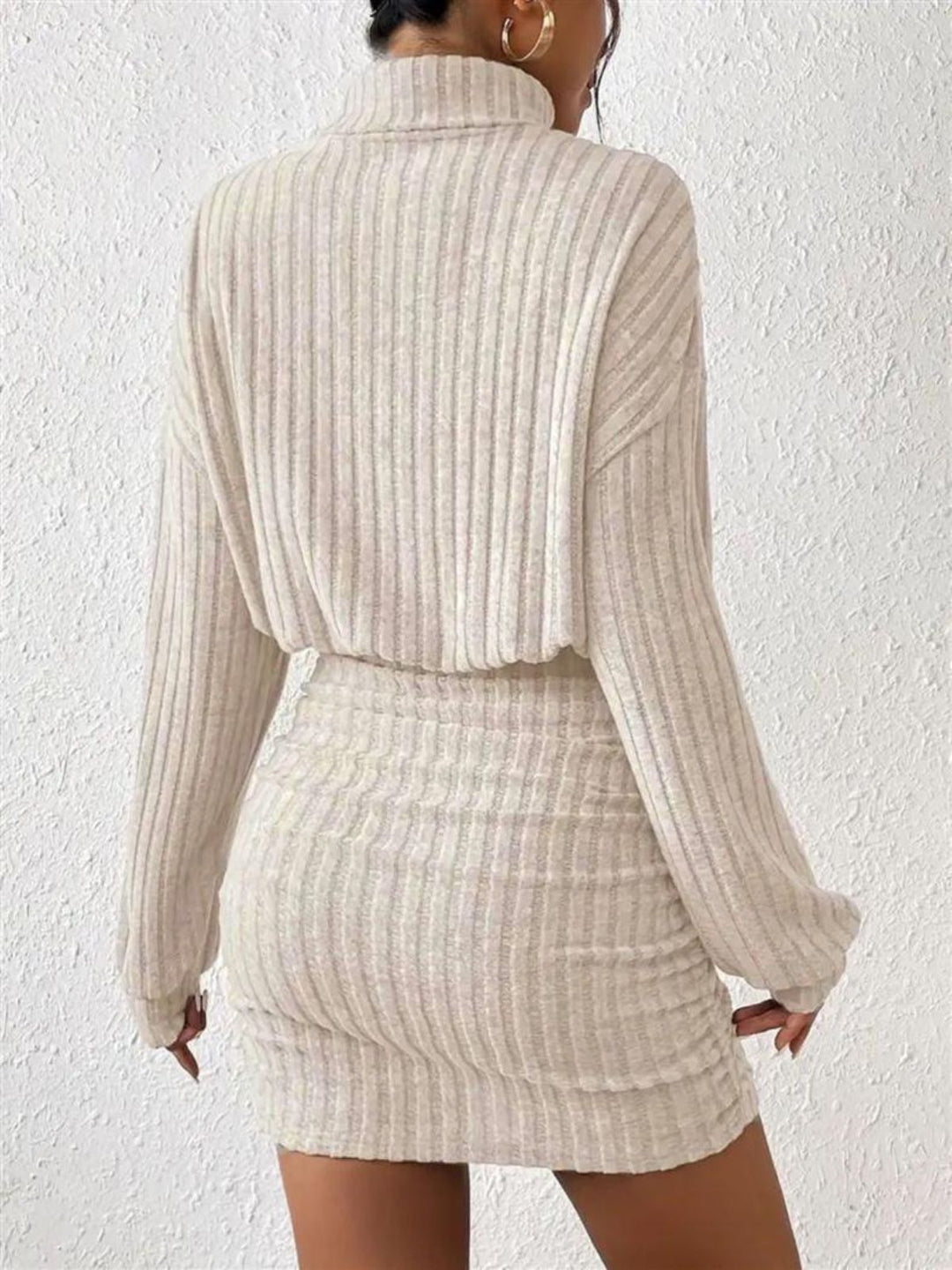 1960s Ribbed Turtleneck Sweater Bodycon Dress - vintage dress, retro fashion