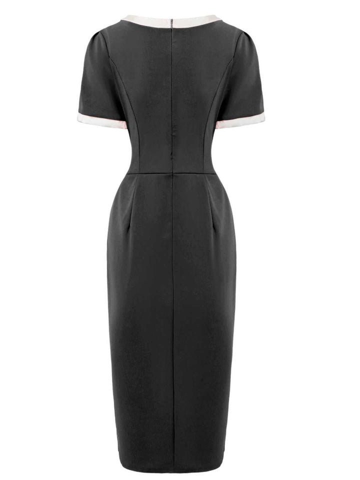 1960s Round Neck Colorblock Bow Bodycon Dress - vintage dress, retro fashion