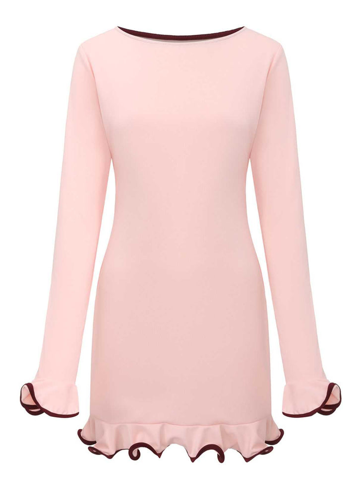 1960s Ruffle Hem Long Sleeve Dress - vintage dress, retro fashion