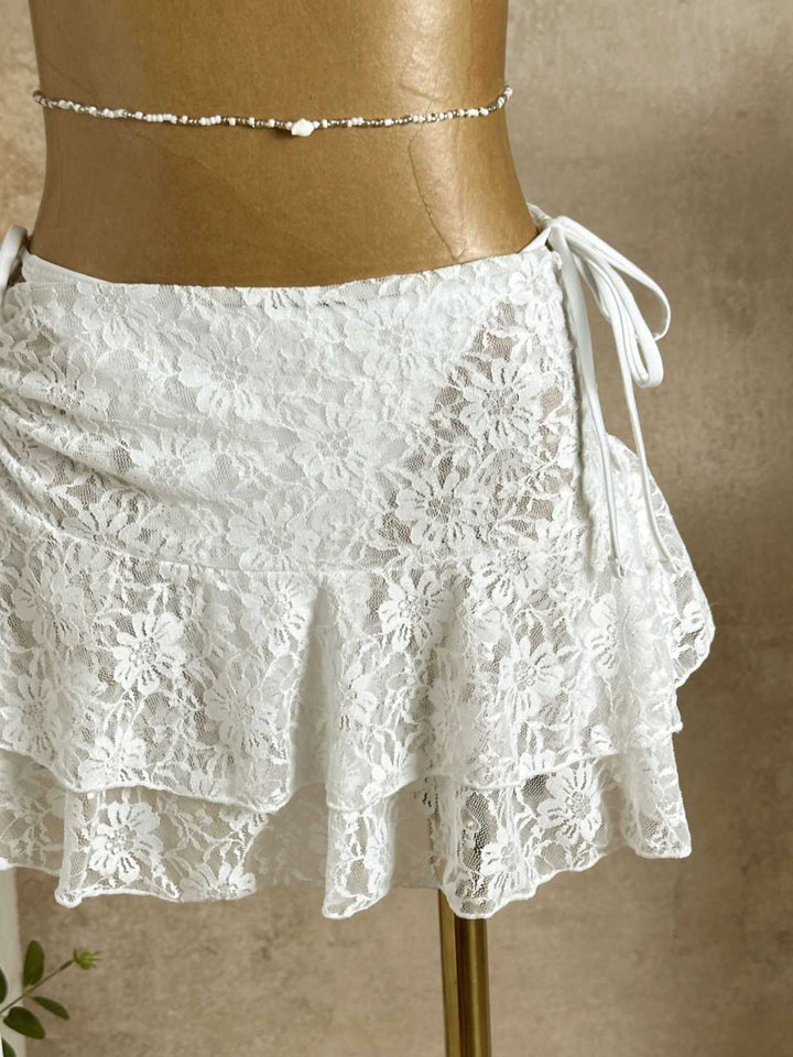 1960s Ruffled Halter Bikini Set &amp; Floral Lace Cover-Up: beautiful vintage swimwear, retro swimsuit, pin-up style with timeless appeal