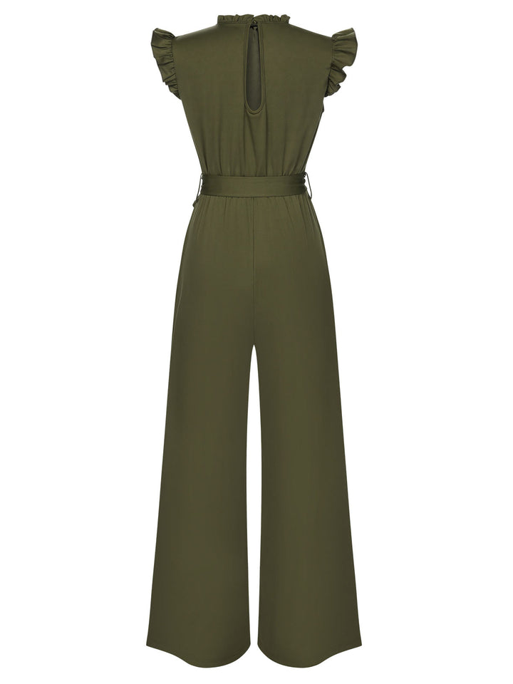 1960s Ruffles Sleeve High Waist Wide-Leg Belted Jumpsuit, vintage romper, retro jumpsuit - perfect for women who love vintage and retro fashion
