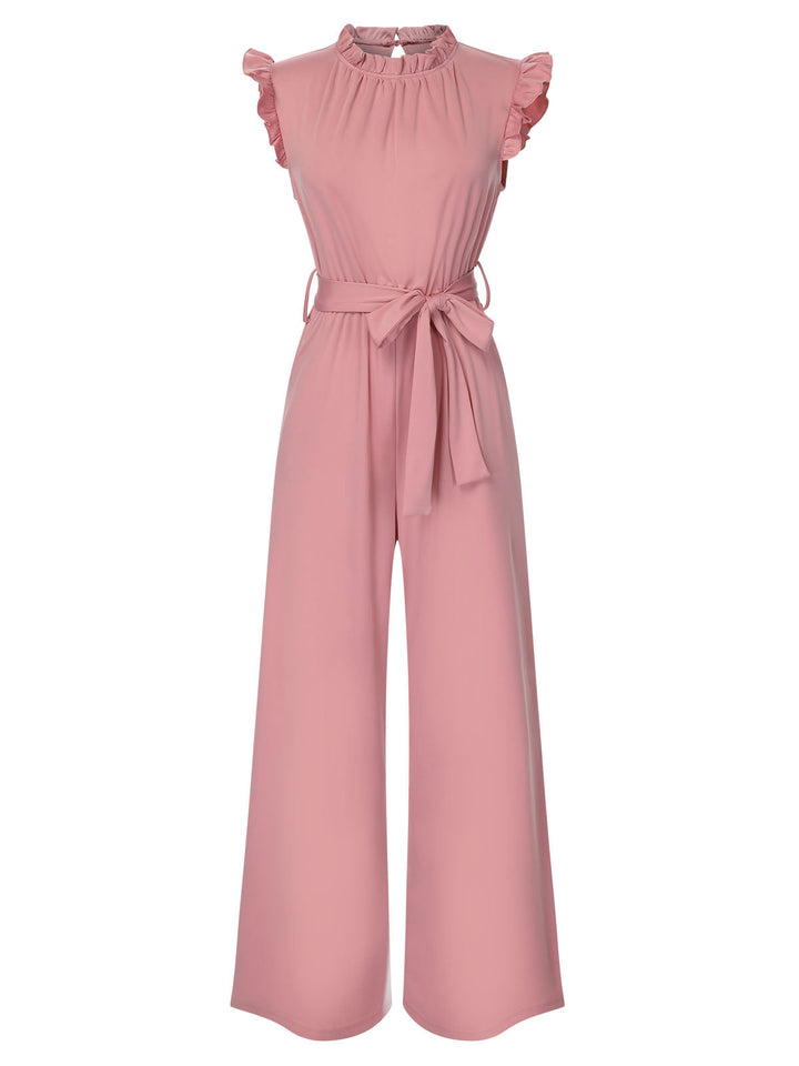 1960s Ruffles Sleeve High Waist Wide-Leg Belted Jumpsuit, vintage romper, retro jumpsuit - perfect for women who love vintage and retro fashion