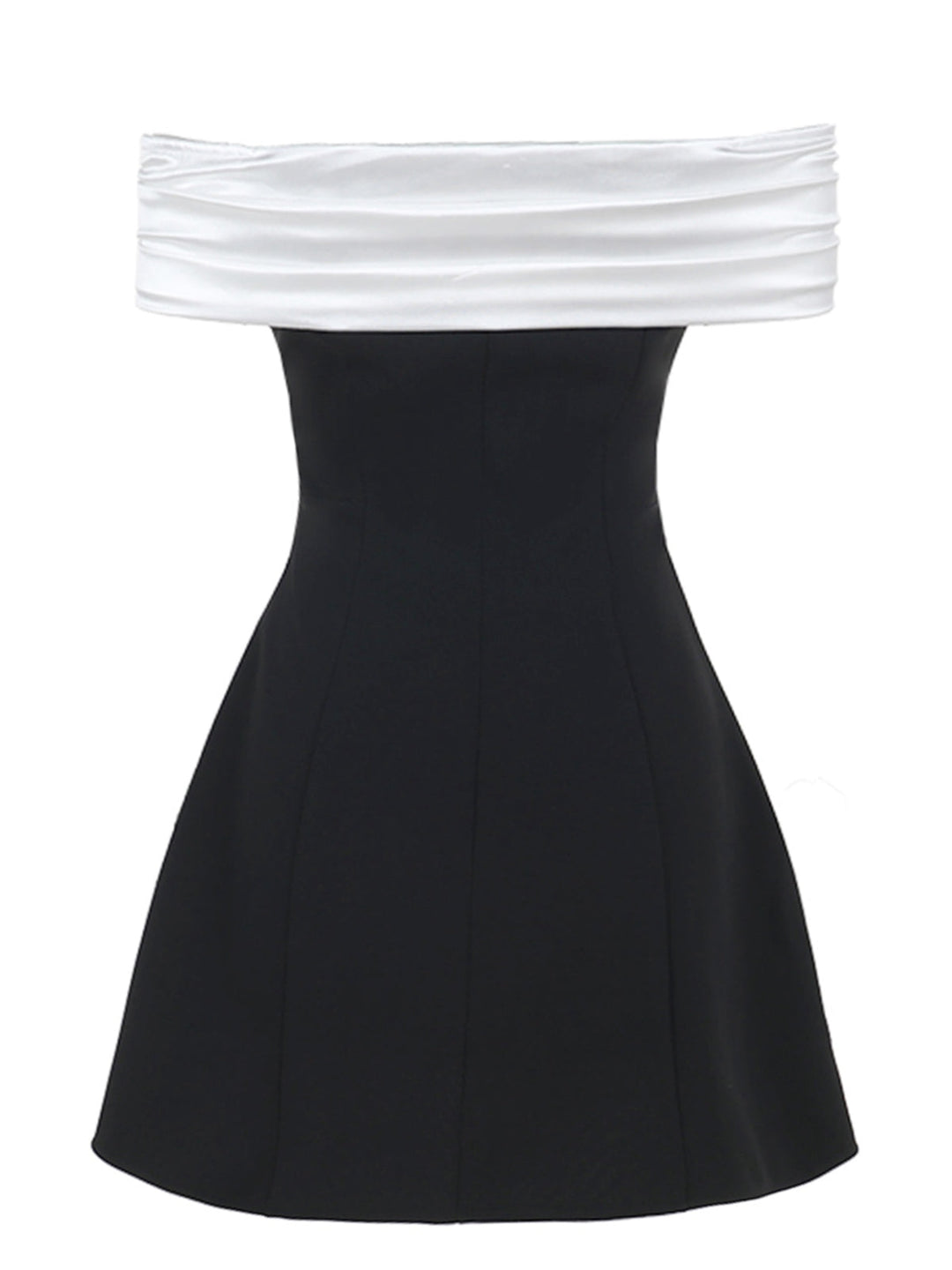 1960s Satin Patchwork Off-shoulder Babydoll Dress — a 1960s silhouette that turns sidewalks into runways