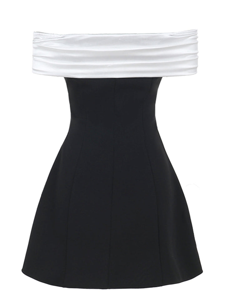 Satin Patchwork Off-shoulder Babydoll Dress — a silhouette that turns sidewalks into runways