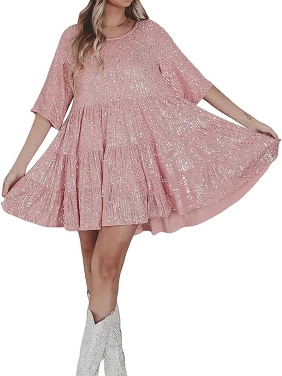 Sequin Tiered Babydoll Dress - vintage dress, retro fashion, elegant red