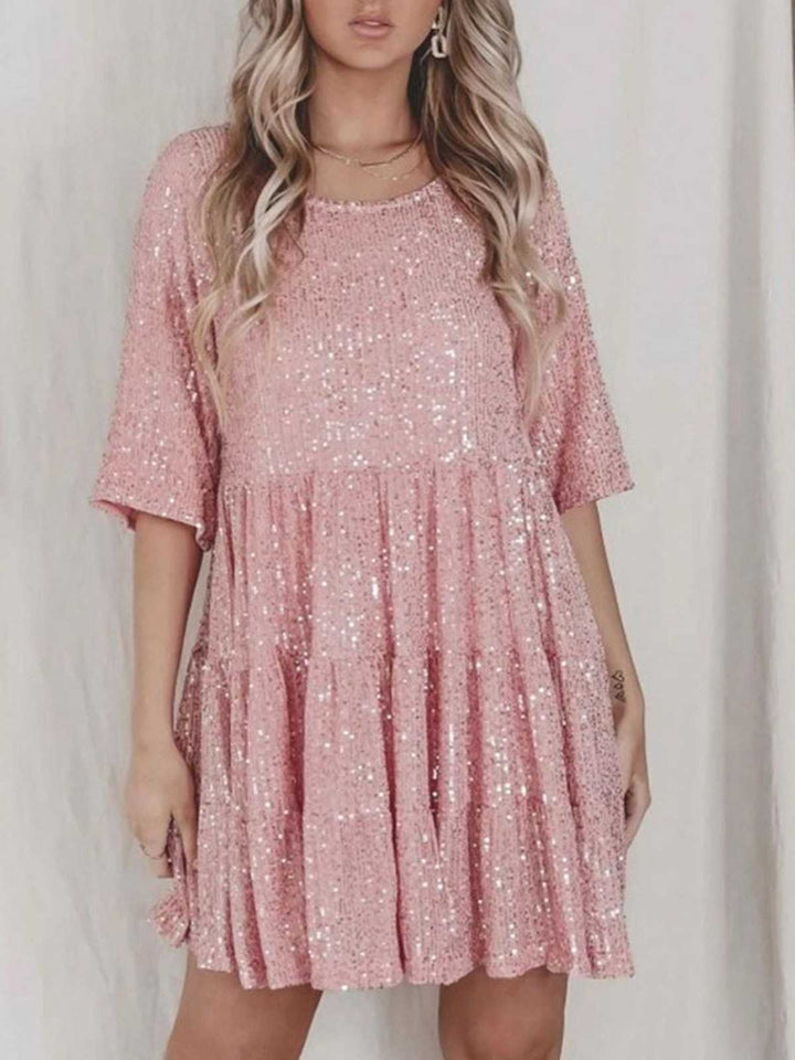 Sequin Tiered Babydoll Dress - vintage dress, retro fashion, elegant red