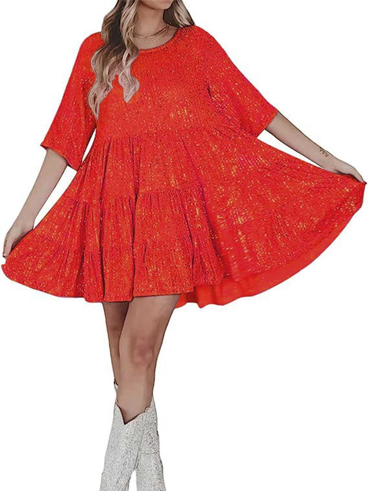 Sequin Tiered Babydoll Dress - vintage dress, retro fashion, elegant red