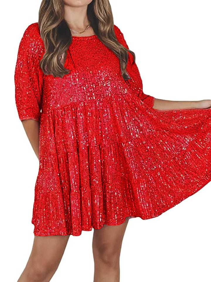 Sequin Tiered Babydoll Dress - vintage dress, retro fashion, elegant red