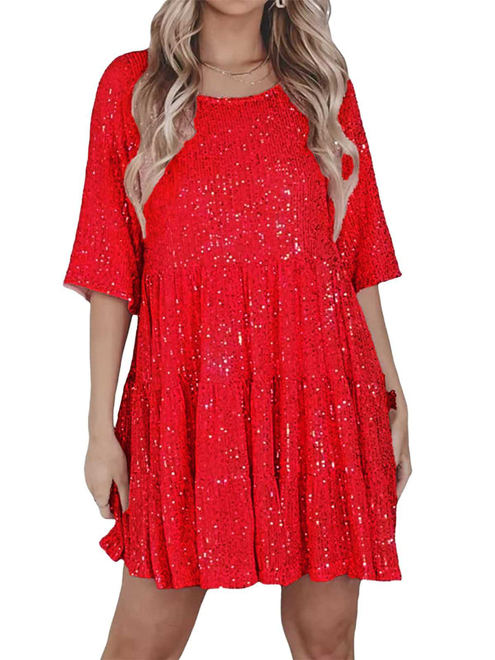 Sequin Tiered Babydoll Dress - vintage dress, retro fashion, elegant red