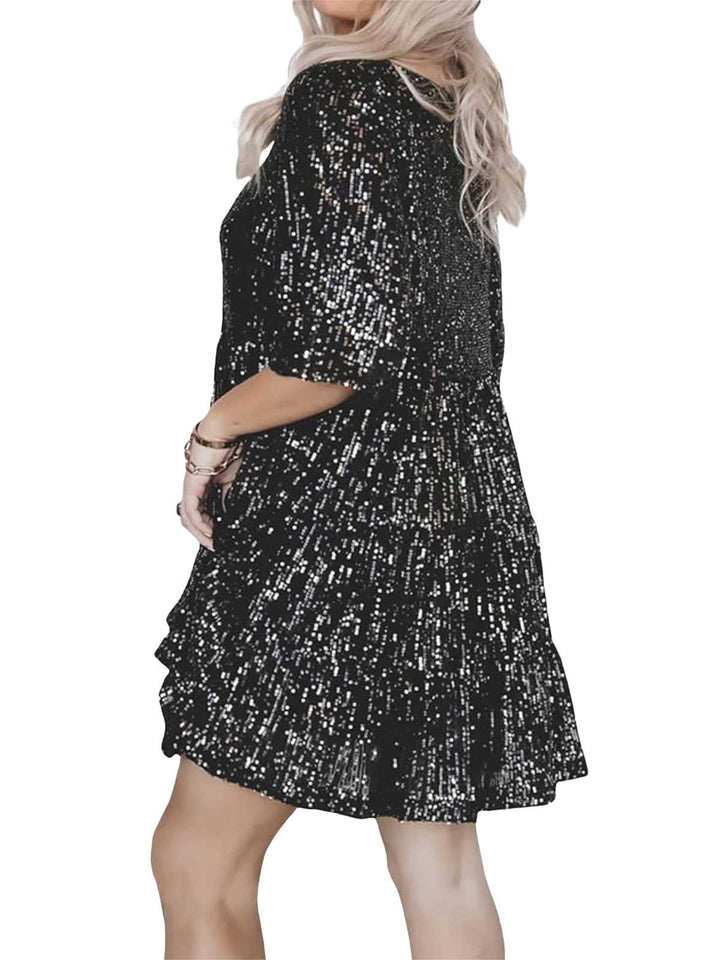 Sequin Tiered Babydoll Dress - vintage dress, retro fashion, elegant red