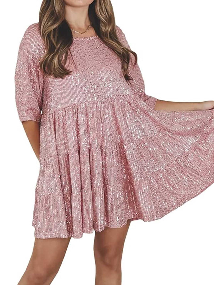 Sequin Tiered Babydoll Dress - vintage dress, retro fashion, elegant red