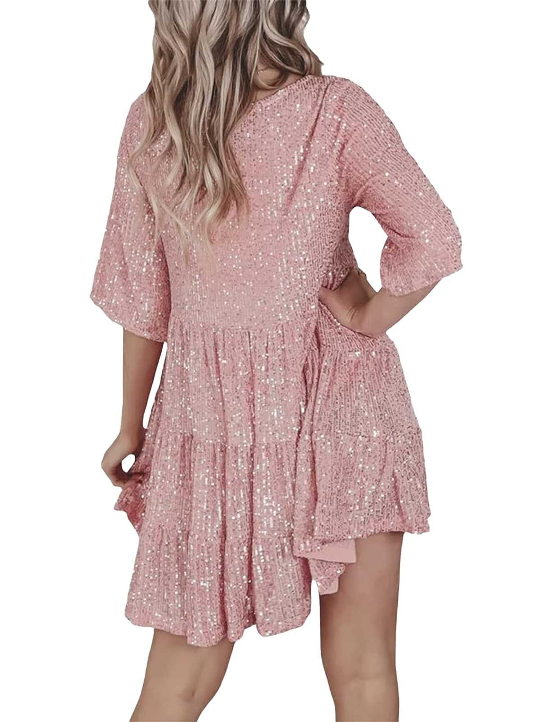 Sequin Tiered Babydoll Dress - vintage dress, retro fashion, elegant red