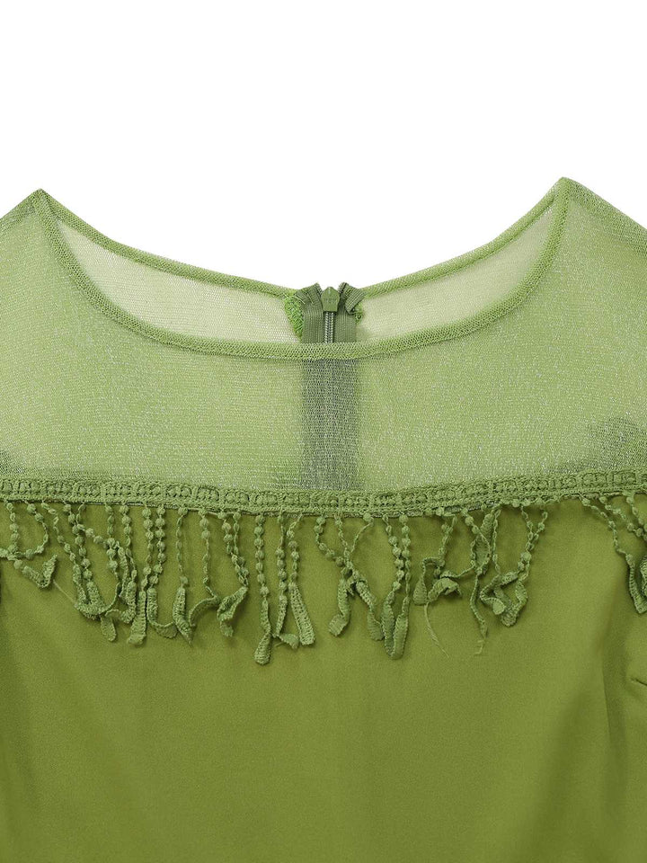 1960s Sheer Fringe Belted Bodycon Dress - vintage dress, retro fashion