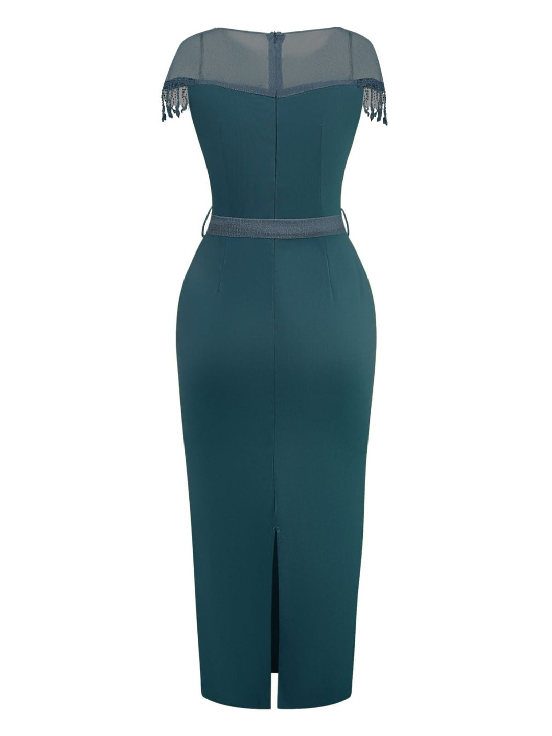 1960s Sheer Fringe Belted Bodycon Dress - vintage dress, retro fashion