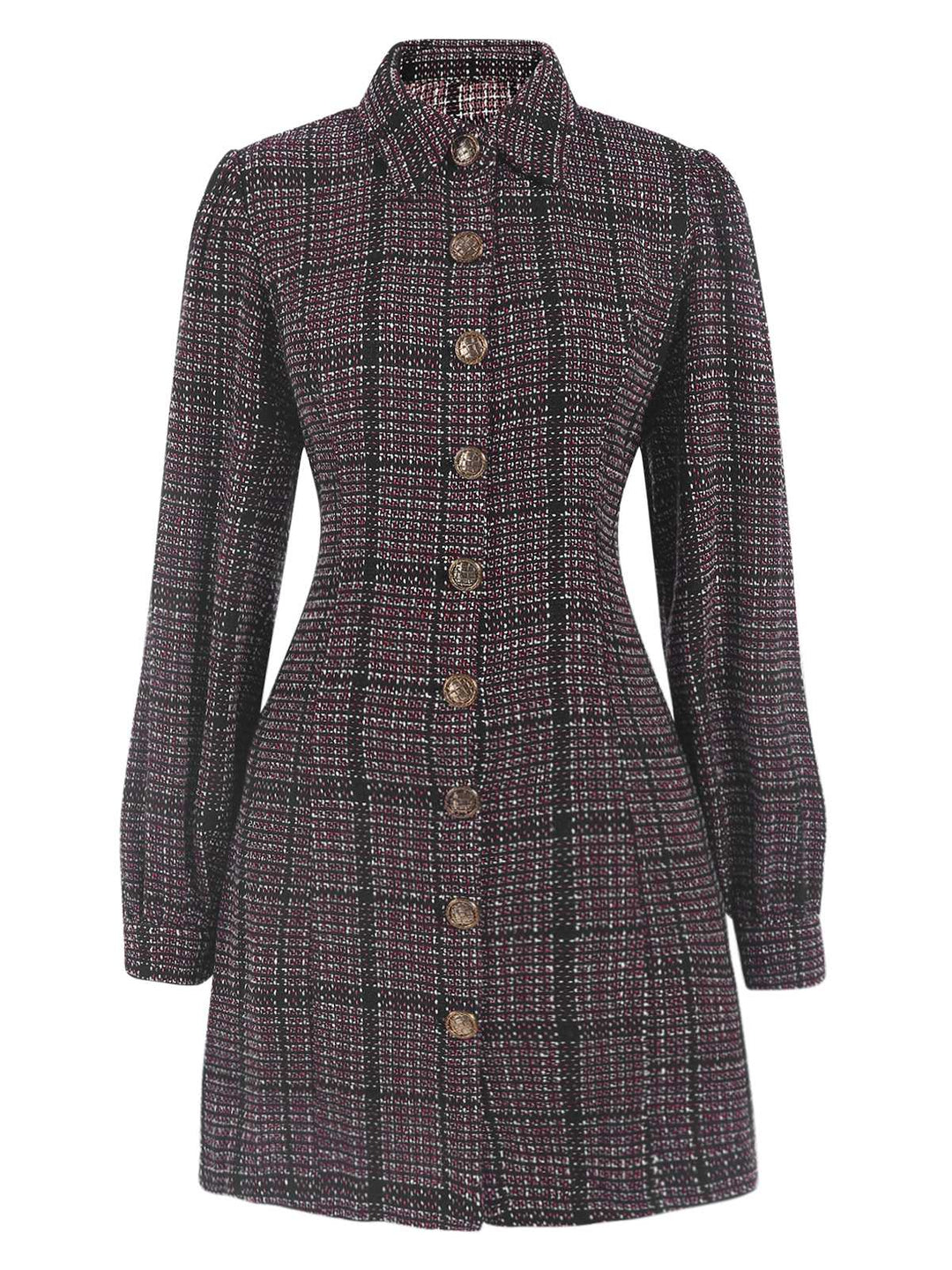 1960s Shirt Collar Lantern Sleeve Plaids Dress: where 1960s romance meets her modern spirit
