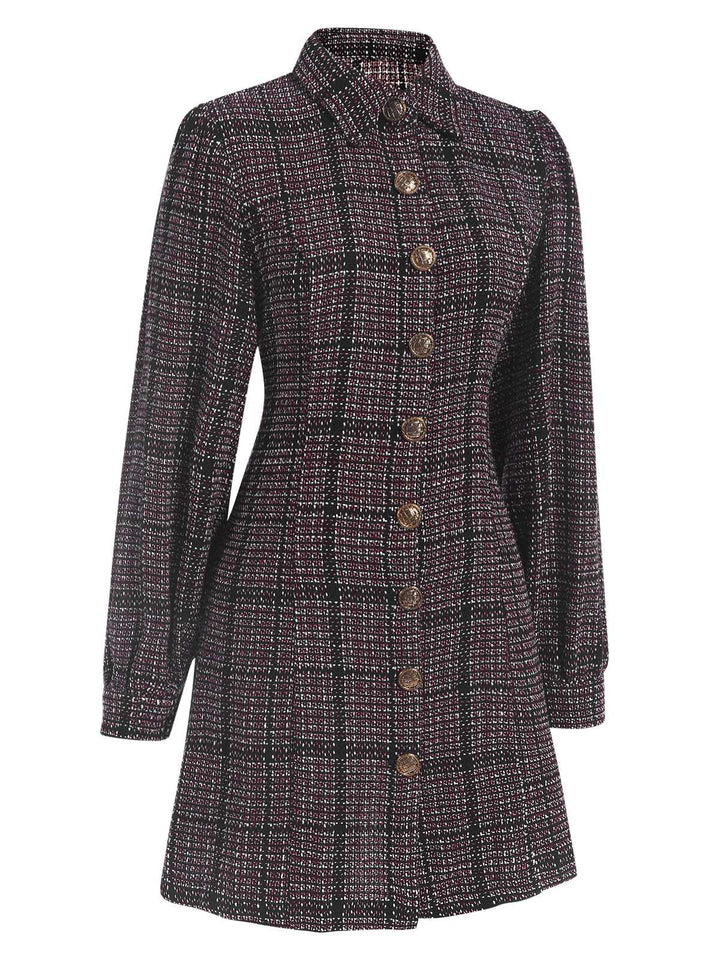 1960s Shirt Collar Lantern Sleeve Plaids Dress — the kind of 1960s dress that makes strangers smile
