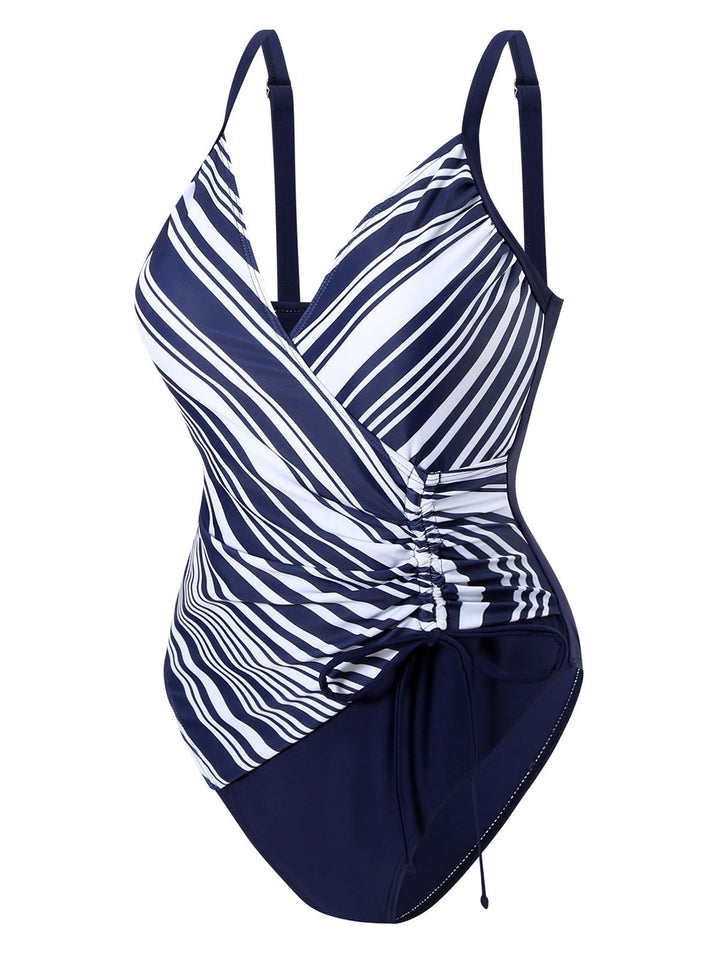 1960s Side-Laced V-Neck One-Piece Swimsuit: 1960s Riviera elegance, reimagined for her